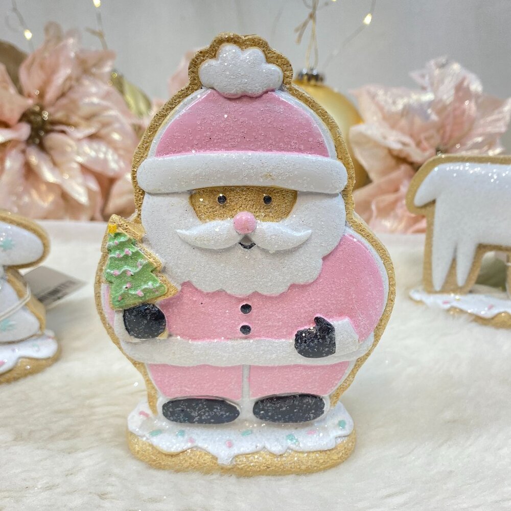 Merry Christmas Gingerbread Cookies Pastel Santa Figure Statue Village New